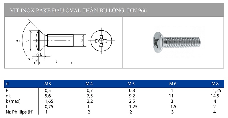 Vít Pake đầu ovan thân bulong DIN 966